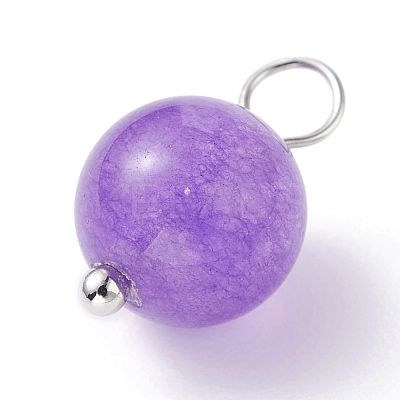 Dyed Natural White Jade Round Charms PALLOY-JF01147-02-1