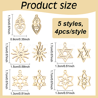 20Pcs 5 Styles Ion Plating(IP) 316L Surgical Stainless Steel and 304 Stainless Steel Pendants STAS-AN0001-04-1