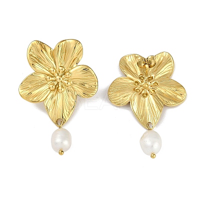 PVD Vacuum Plating 304 Stainless Steel Flower Stud Earrings EJEW-Z075-06G-1