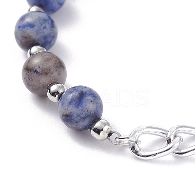 Natural Mixed Stone Round Beaded Bracelets Set with Curb Chain for Men Women BJEW-TA00048-1