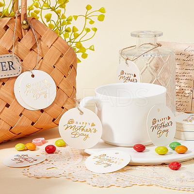 100Pcs Mother's Day Flat Round Gold Stamp Word Happy Mother' Day Hanging Tag DIY-SP0003-88A-1