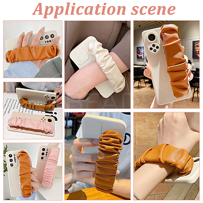 5Pcs 5 Colors Wrinkled PU Leather Mobile Phone Wrist Strap AJEW-WR0001-74-1