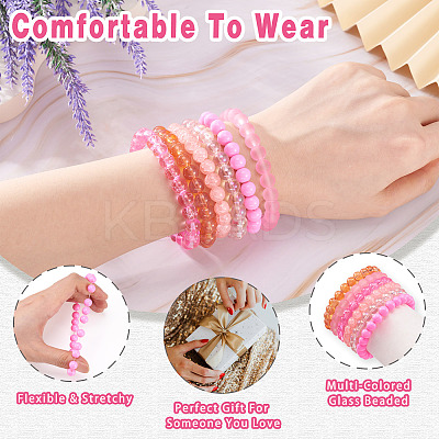 6Pcs 6 Styles 8mm Glass Round Beaded Stretch Bracelet Sets BJEW-TAC0023-1