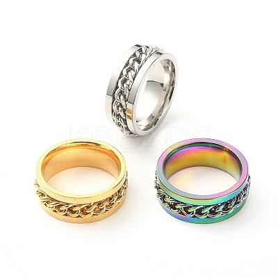 3Pcs 3 Colors 201 Stainless Steel Curb Chain Finger Rings Set for Women RJEW-YW0001-02-1