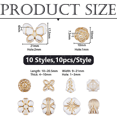 100Pcs 10 Styles Metal Enlaced Transparent Acrylic Beads MACR-DC0001-17-1