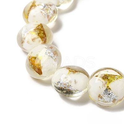 Handmade Gold Foil and Silver Foil Lampwork Flat Round Beads FOIL-C001-02G-1