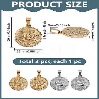 2Pcs 2 Colors 304 Stainless Steel Pendants STAS-LP0003-92G-1