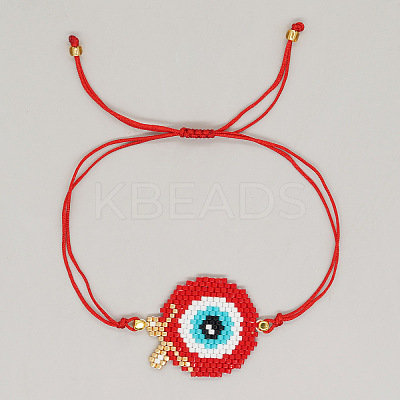 Bohemian Style Apple Shape Evil Eye Charm Glass Seed Bead Link Bracelets SC9475-1-1