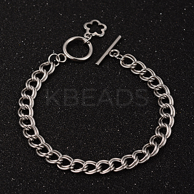Tarnish Resistant Flower 304 Stainless Steel Double Link Chain Bracelets BJEW-K064-P-1