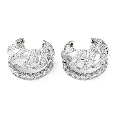 Rack Plating Brass Micro Pave Cubic Zirconia Cuff Earrings for Women KK-Z038-24P-1