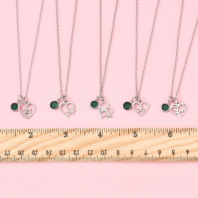 Valentine's Day 304 Stainless Steel & Green Glass Leaf Heart Pendant Cable Chain Necklaces for Women NJEW-FS00014-02-1