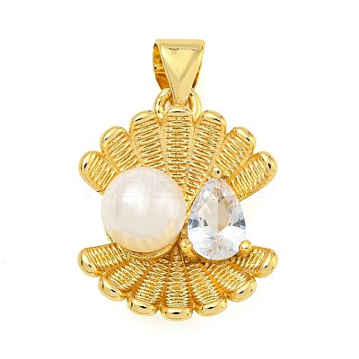 Rack Plating Brass Micro Pave Cubic Zirconia Pendants KK-Z063-02G-1