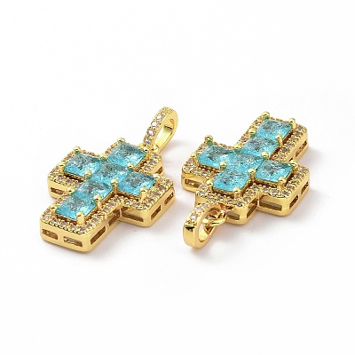 Brass Micro Pave Clear Cubic Zirconia Pendants ZIRC-F135-24G-04B-1