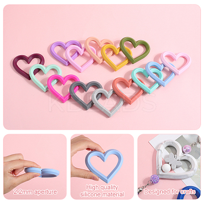 16Pcs 16 Colors Heart Food Grade Eco-Friendly Silicone Focal Beads SIL-SP0001-06-1