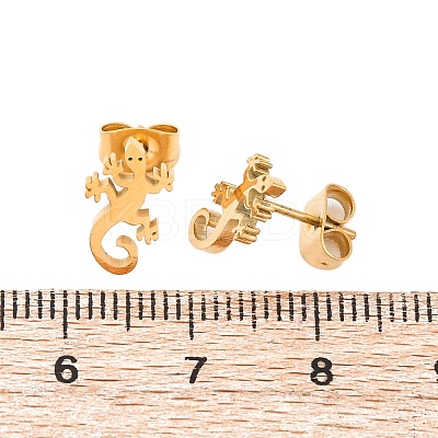 Hollow Out Gecko 304 Stainless Steel Stud Earrings LS-EJEW-G359-04G-1