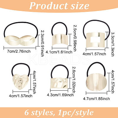 6Pcs 6 Style Rubber String Elastic Hair Ties Ponytail Hair Cuff OHAR-GO0001-04-1