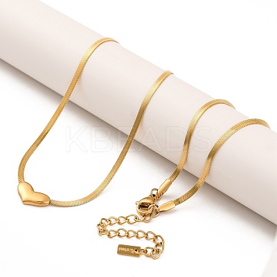 Ion Plating(IP) 304 Stainless Steel Heart Pendant Flat Snake Chain Necklaces for Women NJEW-G142-05G-1