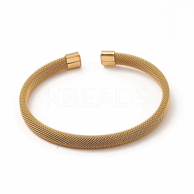 304 Stainless Steel Flat Mesh Chain Shape Open Cuff Bangle for Women BJEW-C033-09G-1