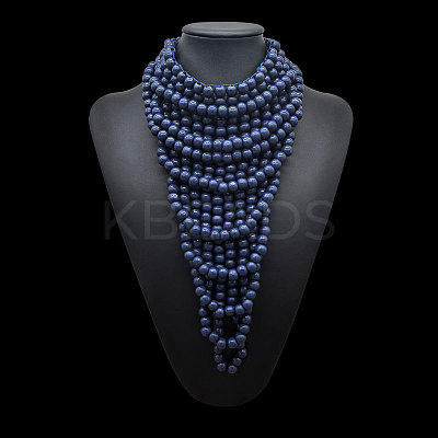 Round Wood Beaded  Multi Layered Bib Necklaces for Women FS-WG9E278-06-1