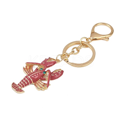 Lobster Shape Alloy Enamel & Rhinestone Pendant Keychain KEYC-P022-01G-1