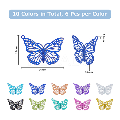 60Pcs 10 Colors Electrophoresis 430 Stainless Steel Pendants STAS-DC0013-04-1