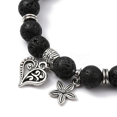 Natural Lava Rock Round Beaded Stretch Bracelets BJEW-JB09900-01-1