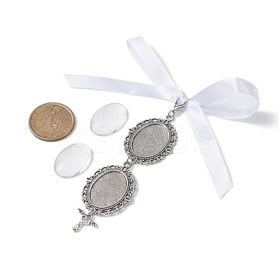 Tibetan Style Alloy & Glass Oval Photo Bouquet Hanging Ornaments HJEW-JM01353-01-1