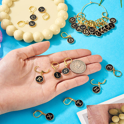 26Pcs Flat Round with Letter A~Z Alloy Enamel Pendant Locking Stitch Markers HJEW-TAC0087-1