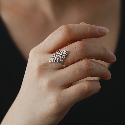 Non-Tarnish Hollow Out Chinese Knot 304 Stainless Steel Finger Ring for Women LS-RJEW-E073-09P-1