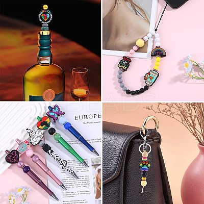 15Pcs 15 Styles Food Grade Silicone Focal Beads SIL-SZ0001-81-1