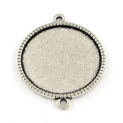 Tibetan Style Alloy Flat Round Cabochon Connector Settings TIBE-Q038-001F-AS-RS-1
