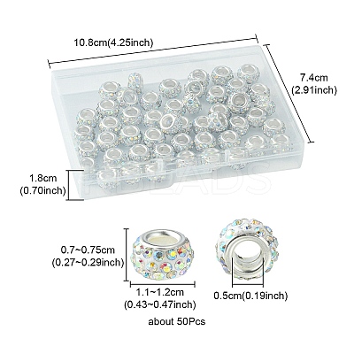 50Pcs Polymer Clay Rhinestone European Large Hole Beads FPDL-YW0001-01B-1