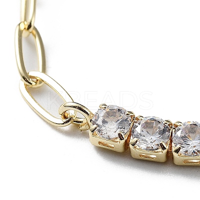 Brass Micro Pave Cubic Zirconia Strass & Paperclip Chain Bracelets BJEW-C052-04G-1
