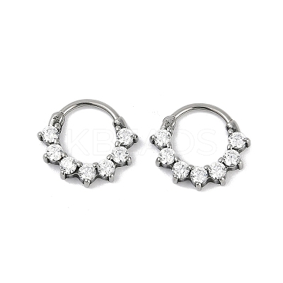 Flat Round 316 Surgical Stainless Steel Clear Cubic Zirconia Hoop Earrings EJEW-G416-21P-1