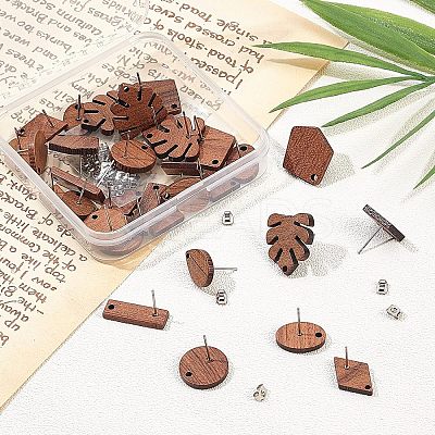 Walnut Wood Stud Earring Findings DIY-OC0005-42P-1