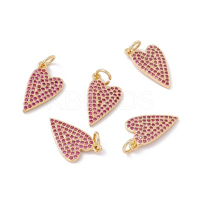 Rack Plating Brass Micro Pave Hot Pink Cubic Zirconia Pendants ZIRC-C040-19G-1