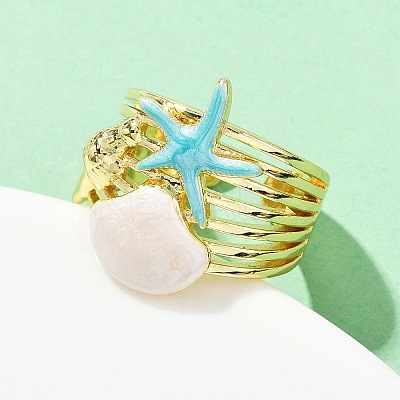 Brass Enamel Adjustable Cuff Rings for Women RJEW-G357-01G-1