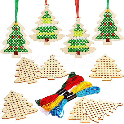 1 Bag Christmas Theme Wood Cross Stitch Kits WOOD-SC0002-23B-1