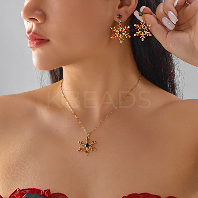 Alloy Rhinestone Snowflake Pendant Necklace & Stud Earrings Set for Women FS-WGDD9A4-05-1