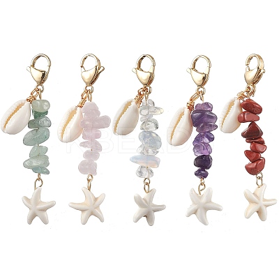 Starfish Synthetic Turquoise & Natural Cowrie Shell Pendant Decoration HJEW-JM02150-1