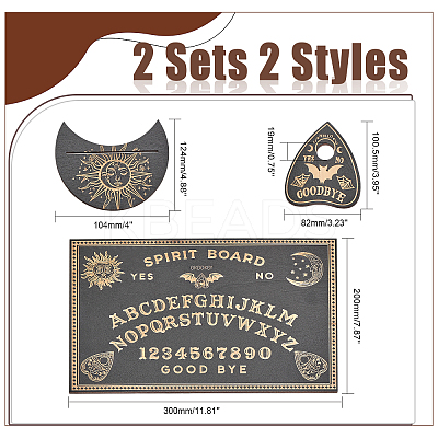 2 Sets 2 Styles Carved Wooden Divination Board Kit AJEW-CA0003-75-1