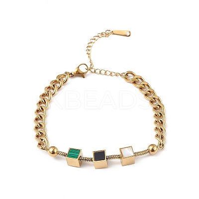 Synthetic Malachite Cube & Acrylic Round Beaded Link Bracelet BJEW-G669-03G-1