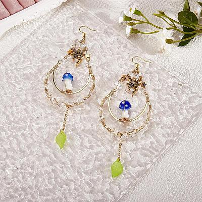 Natural Quartz Crystal Chips Beaded Big Teardrop Dangle Earrings EJEW-SW00016-01-1