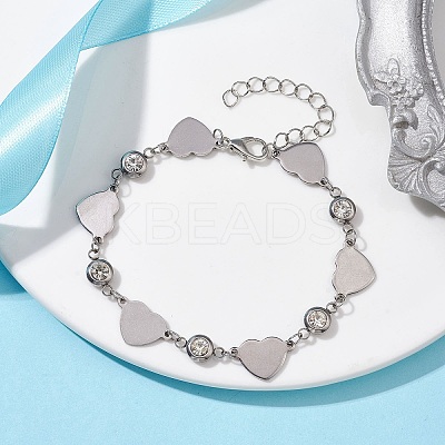 Stainless Steel Heart Link Chain Bracelet with Cubic Zirconia BJEW-JB10170-1
