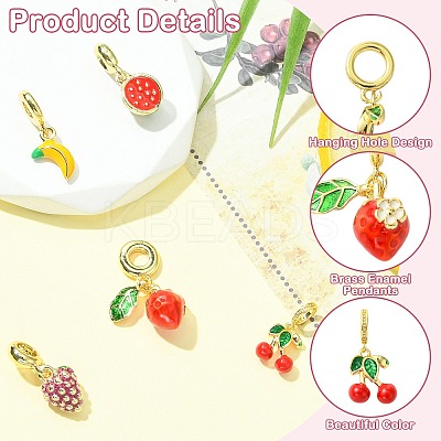 5Pcs 5 Styles Brass Enamel Fruit European Dangle Charms KK-CJ0003-98-1