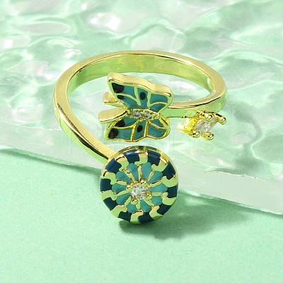 Helm & Butterfly Enamel Rotatable Cuff Rings for Women RJEW-R005-09G-1