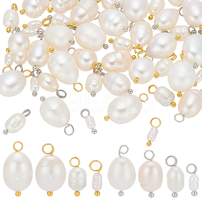 48Pcs 8 Styles Natural Cultured Freshwater Pearl Pendants PALLOY-ME00010-1