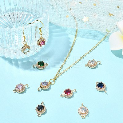10Pcs Light Gold Plated Brass Pave Cubic Zirconia Connector Charms KK-CJ0002-26-1