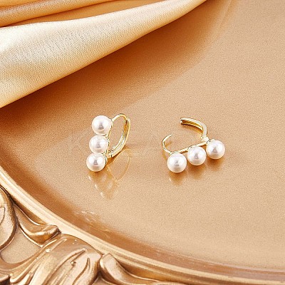 Triple Shell Pearl Beaded Hoop Earrings JE1001A-1