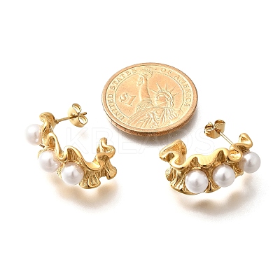 304 Stainless Steel Imitation Pearl Stud Earrings EJEW-R012-04G-1